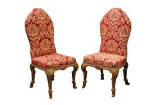 A PAIR OF VICTORIAN GILTWOOD BEDROOM CHAIRS