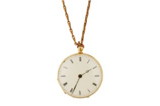 A FRENCH HUIT POCKET WATCH WITH CHAIN