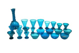 A GROUP OF HAND-BLOWN VENETIAN TURQUOISE GLASSWARE