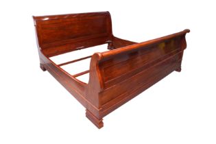 AN IMPRESSIVE MAHOGANY EMPEROR SLEIGH BED BY 'AND SO TO BED'