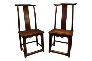 A PAIR CHINESE WOOD 'OFFICIAL'S HAT' CHAIRS