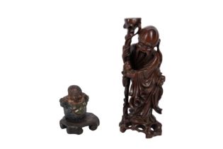 TWO CHINESE CARVED WOOD FIGURES