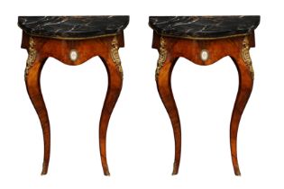 A PAIR OF FRENCH LOUIS XVI STYLE WALNUT AND ORMOLU CONSOLE TABLES, CIRCA 1880