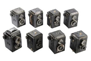 Eight Voigtlander Brilliant Cameras.