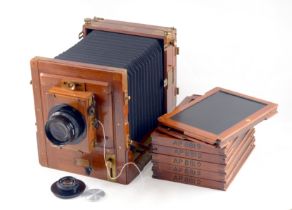 Watson & Sons Brass and Mahogany Half Plate Field Camera.