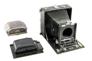 A Linhof III Large Format Camera & Rollfilm Backs.