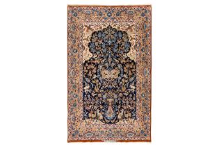 AN EXTREMELY FINE PART SILK SIGNED ISFAHAN PRAYER RUG, CENTRAL PERSIA