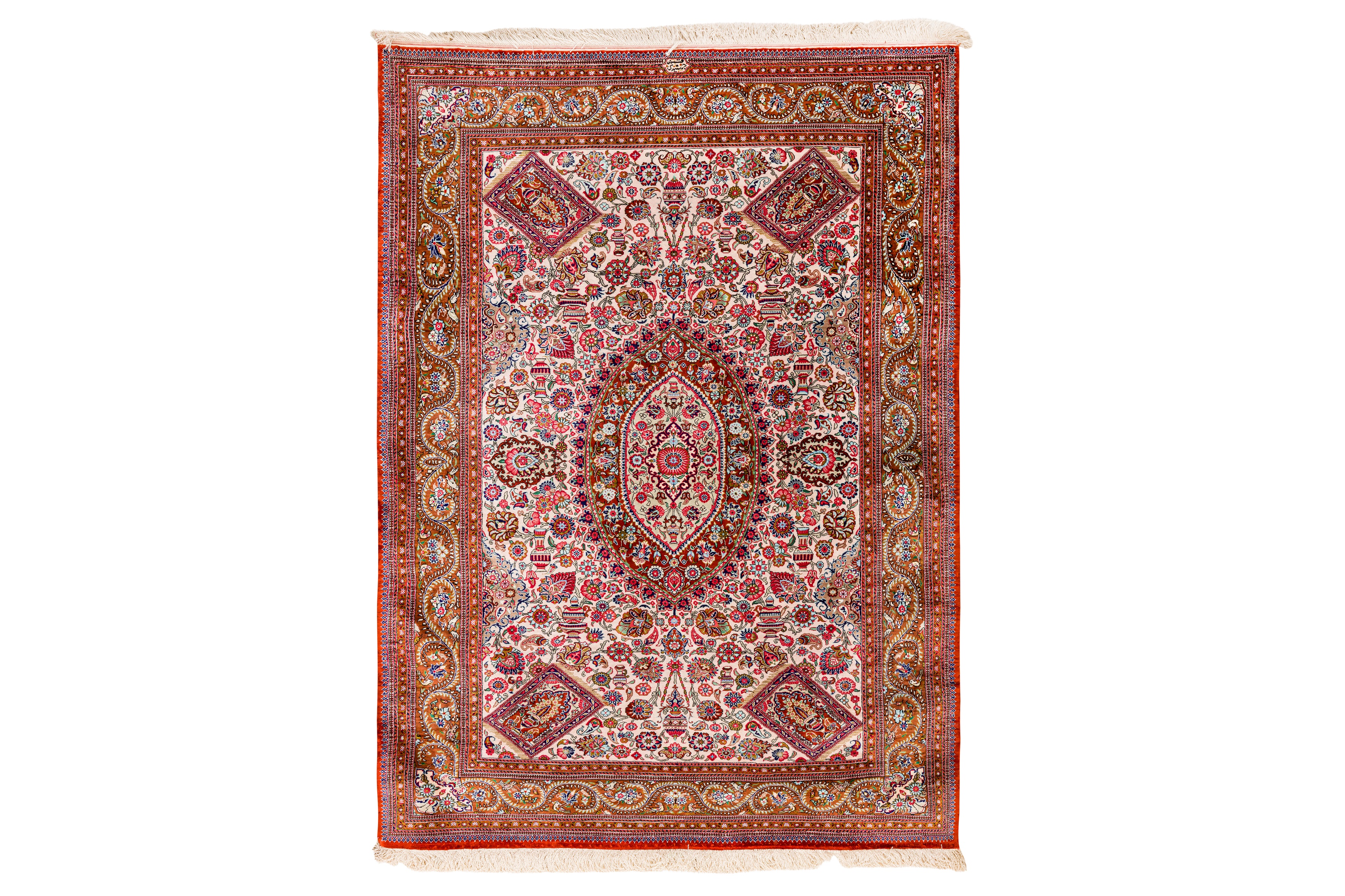 AN EXTREMELY FINE SIGNED SILK QUM RUG, CENTRAL PERSIA