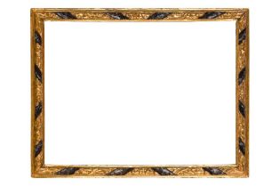 A BOLOGNESE 18/19TH CENTURY CARVED, GILDED AND PAINTED FRAME