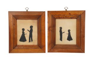 A PAIR OF FRAMED 19TH CENTURY SILHOUETTE GROUPS OF CHILDREN, POSSIBLY AMERICAN
