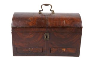 A LATE 18TH C MAHOGANY DOMED TOP CASKET