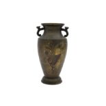 A JAPANESE BRONZE AND MIXED-METAL VASE