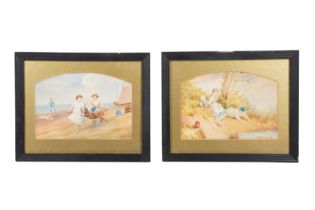 A PAIR OF LATE WATERCOLOUR OF CHILDREN CIRCA 1900