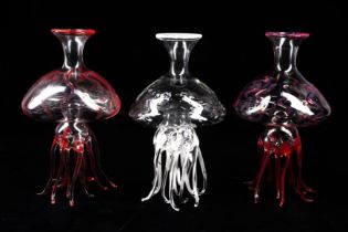 A GROUP OF MASSIMO LUNARDON GLASS JELLYFISH DECANTERS