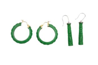 TWO PAIRS OF JADE EARRINGS