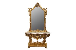 A VENETIAN STYLE GILTWOOD CONSOLE TABLE AND MIRROR