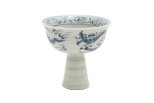 A CHINESE BLUE AND WHITE 'DRAGON' STEM CUP