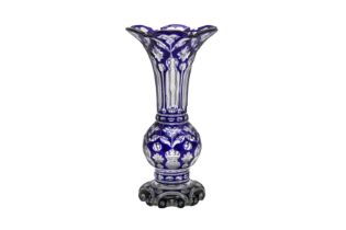 A BOHEMIAN BLUE FLASH GLASS VASE, LATE 19TH CENTURY