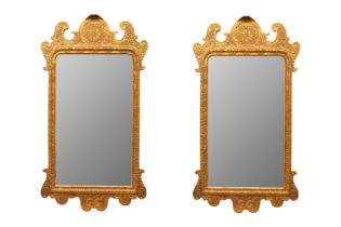 A PAIR OF GEORGE II STYLE GILT FRETWORK MIRRORS BY LIMITED EDITIONS, ENGLAND