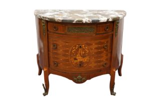 A LOUIS XVI STYLE MARBLE-TOP DEMILUNE COMMODE