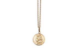 A 9CT CHAIN AND ST CHRISTOPHER PENDANT