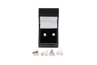 FIVE PAIRS OF CULTURED PEARL STUDS