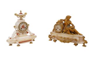 TWO FRENCH ALABASTER MANTEL CLOCKS, LATE 19TH CENTURY