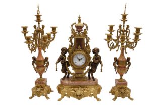 A LATE 20TH CENTURY 'IMPERIAL' ROCOCO STYLE CLOCK GARNITURE SET