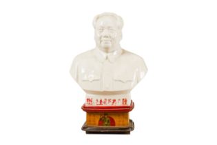 A Chinese Cultural Revolution Era Glazed Parianware Head and Shoulders Bust of Chairman Mao