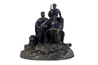 A Large Chinese Cultural Revolution Era Blue-glazed Figural Group