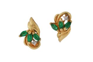 A PAIR OF EMERALD AND DIAMOND EARRINGS