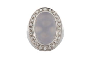 A MOONSTONE AND DIAMOND RING