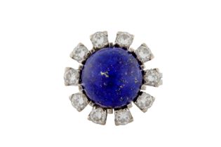 A LAPIS LAZULI AND DIAMOND CLUSTER RING