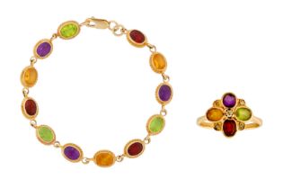 A MULTI GEM-SET BRACELET AND RING SUITE, CIRCA 1995