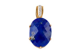 A LAPIS AND DIAMOND PENDANT