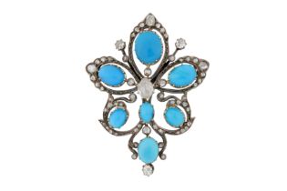 A TURQUOISE AND DIAMOND BROOCH/PENDANT