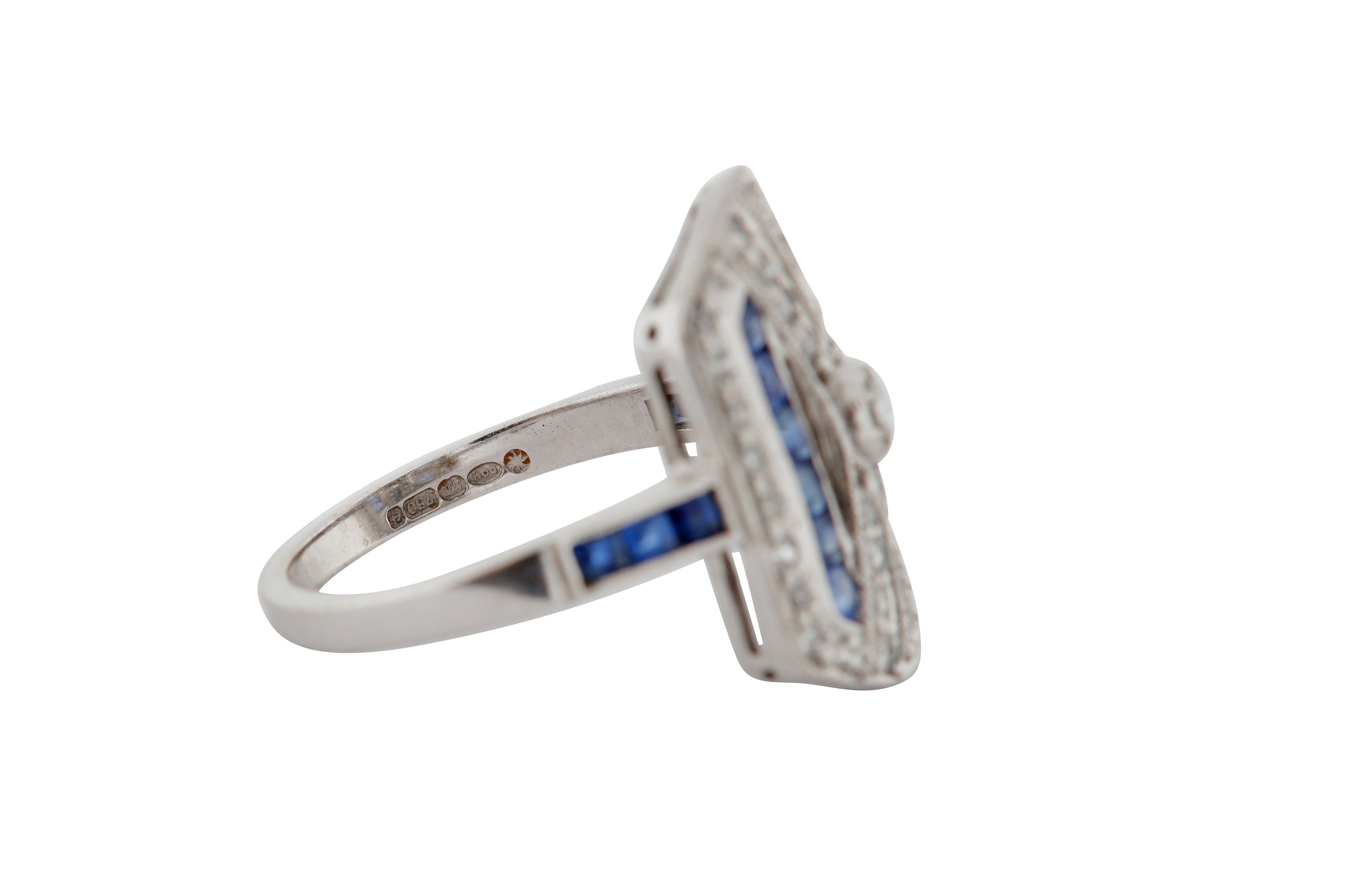 A SAPPHIRE AND DIAMOND GEOMETRIC RING - Image 3 of 4