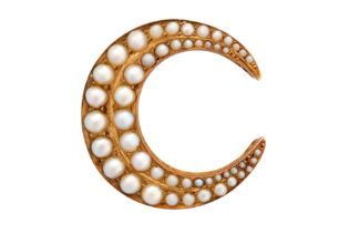 A SEED PEARL CRESCENT BROOCH