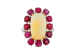 AN OPAL AND RUBY RING