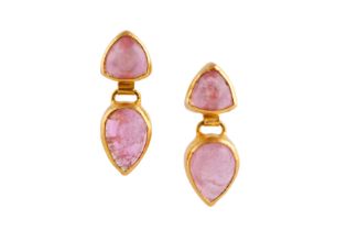 A PAIR OF PINK TOURMALINE PENDENT EARRINGS, CIRCA 2019