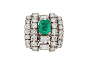 AN EMERALD AND DIAMOND RING