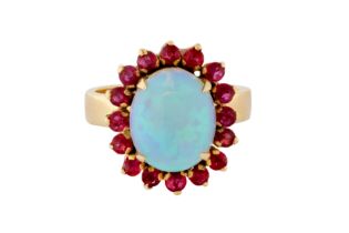 AN OPAL AND RUBY RING