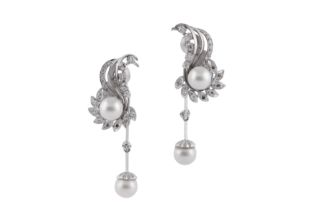 A PAIR OF PEARL AND DIAMOND CLIP-ON EARRINGS