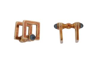 A PAIR OF SQUARE-DESIGNED SAPPHIRE CUFFLINKS