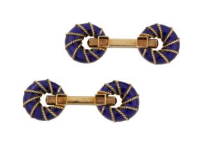 A PAIR OF BLUE ENAMEL CUFFLINKS