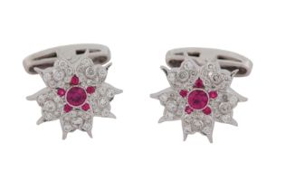A PAIR OF RUBY AND DIAMOND CUFFLINKS