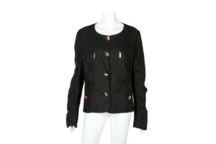 Roberto Cavalli Black Collarless Linen Jacket - Size 48