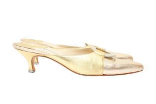 Manolo Blahnik Metallic Gold Heeled Mule - Size 38