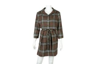 Burberry Khaki Wool Check Belted Dress - Size 12