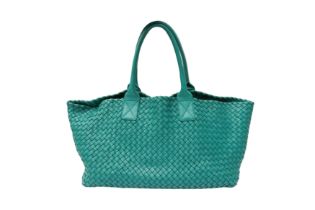 Bottega Veneta Teal Intrecciato Medium Cabat Tote